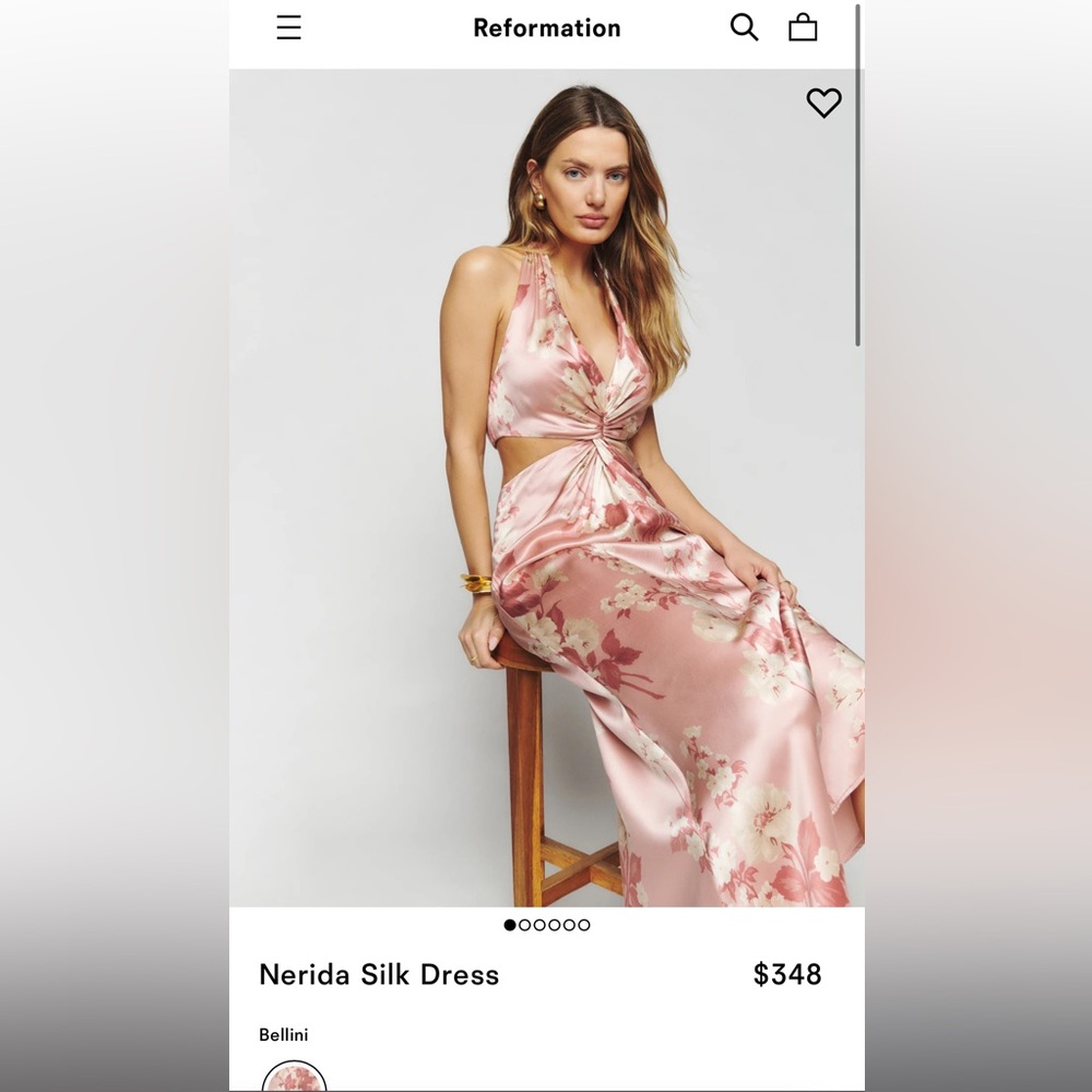 Reformation Nerida Silk Dress
Color: Bellini
Size: 4